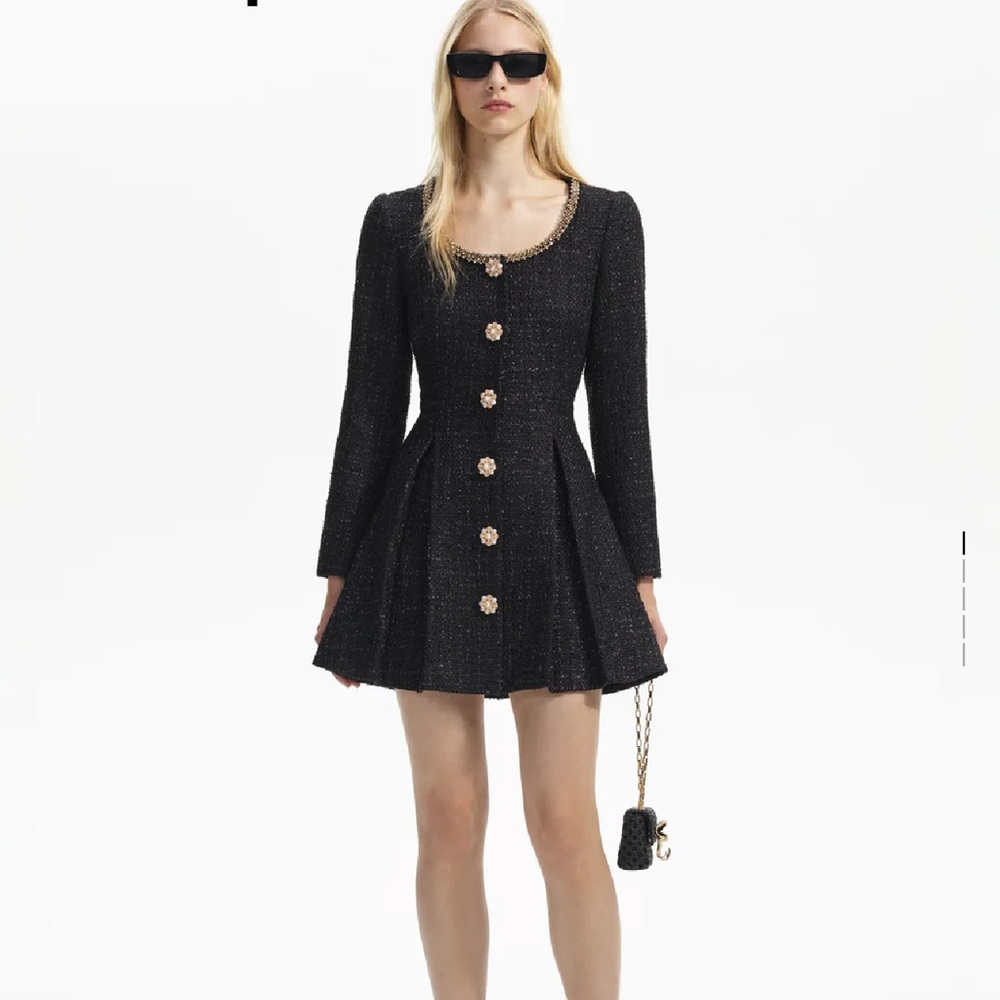 Self-portrait black boucle tailored mini dress